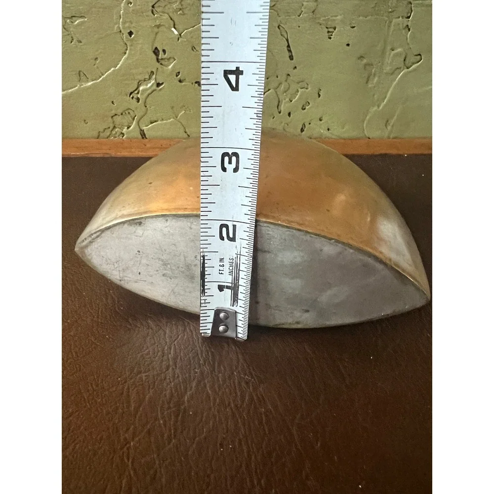 Vintage Aged Modernist Brass Vase Sculptural Elliptical Vessel Mid Century Decor